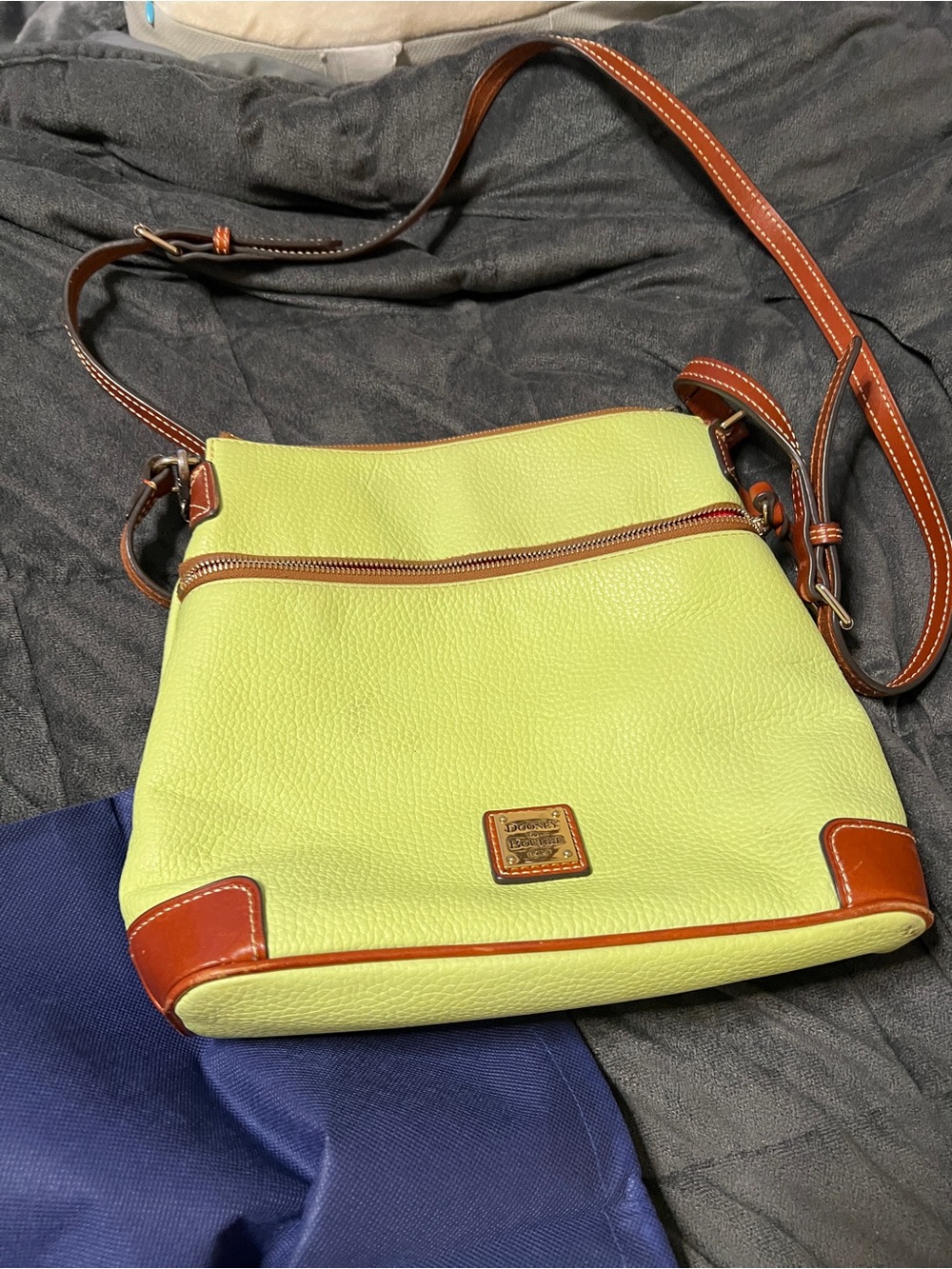 Dooney & Bourke Lime Green Leather Crossbody with Brown Trim
